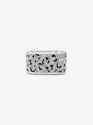 Precious Metal-Plated Brass and Enamel Leopard Pavé Ring