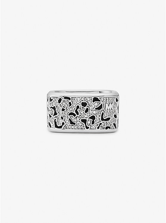 Precious Metal-Plated Brass and Enamel Leopard Pavé Ring image number 0
