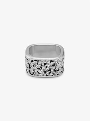 Precious Metal-Plated Brass and Enamel Leopard Pavé Ring