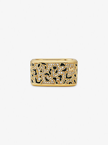 Michael Kors Precious Metal-plated Brass And Enamel Leopard Pavé Ring In Gold