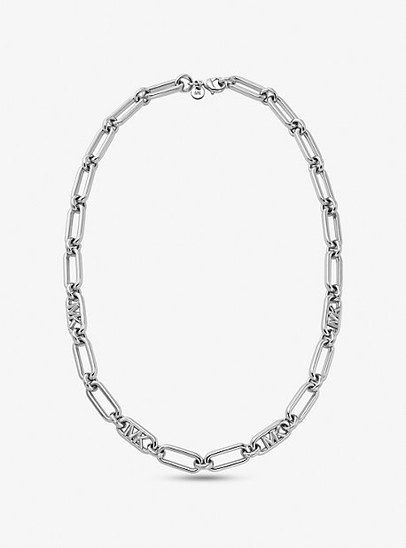 Michael Kors Precious Metal-plated Brass Chain Link Necklace In Grey