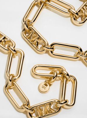 Semi Precious Pendant Metal Chain Link Necklace (Black & Gold