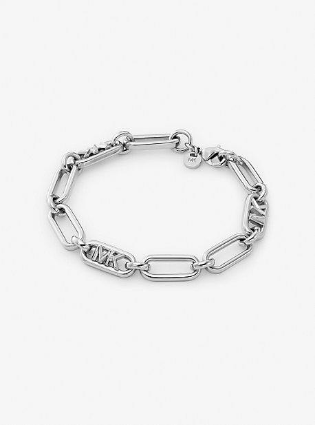 MK Precious Metal-Plated Brass Empire Logo Chain Link Bracelet - Silver - Michael Kors