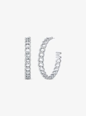 Precious Metal-Plated Brass Pavé Curb Link Hoop Earrings image number 0