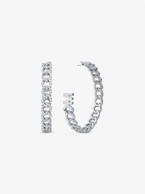 Precious Metal-Plated Brass Pavé Curb Link Hoop Earrings image number 1