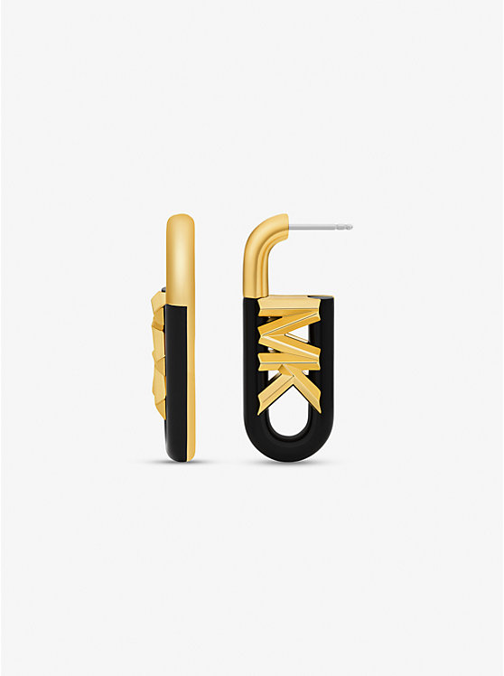 Precious Metal-Plated Brass and Acetate Empire Logo Earrings image number 1