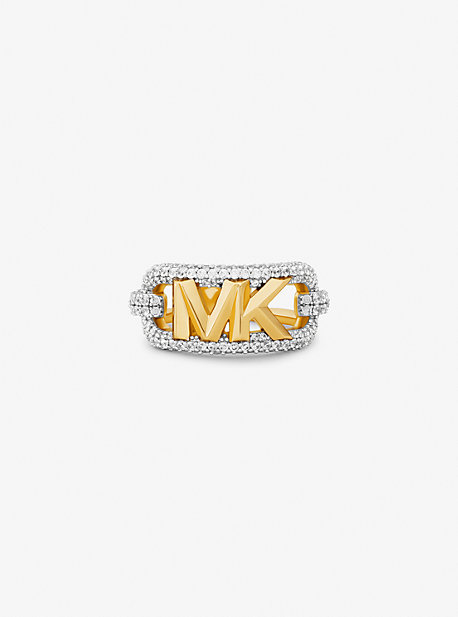 MK Precious Metal-Plated Brass Pave Empire Logo Ring - Two Tone - Michael Kors