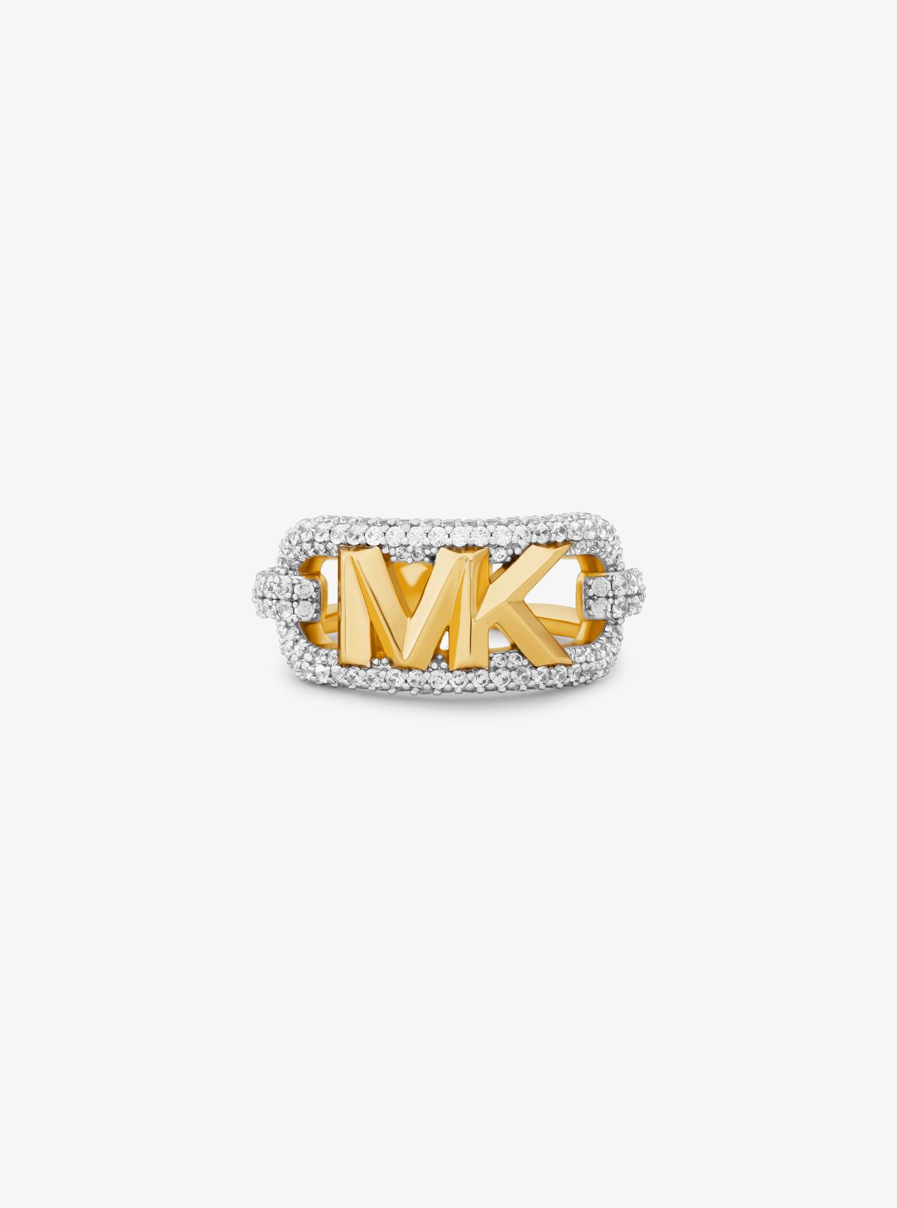 MK Precious Metal-Plated Brass Pavé Empire Logo Ring - Silver - Michael Kors