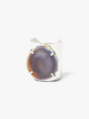 Michael Kors Precious Metal-plated Brass And Agate Cuff In Silver