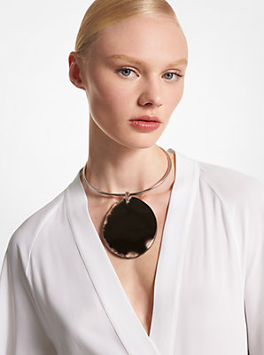 Precious Metal-Plated Brass and Agate Collar Necklace