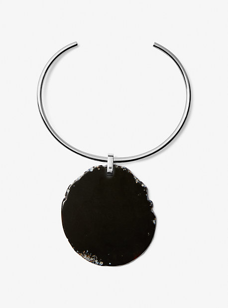 Michael Kors Precious Metal-plated Brass And Agate Collar Necklace In Silver