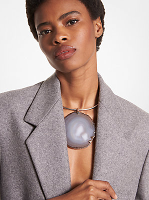 Precious Metal-Plated Brass and Agate Collar Necklace