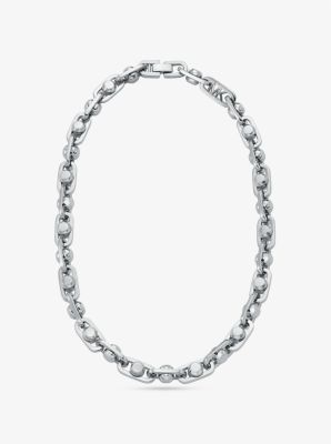 Shop Michael Kors Astor Large Precious Metal-plated Brass Link Necklace In Silver