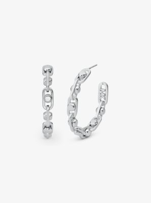 Michaelkors Astor Medium Precious Metal-Plated Brass Link Hoop Earrings,SILVER