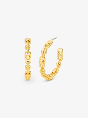 Michaelkors Astor Medium Precious Metal-Plated Brass Link Hoop Earrings,GOLD