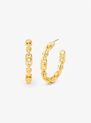 Astor Medium Precious Metal-Plated Brass Link Hoop Earrings