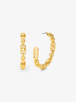 Astor Link Medium Precious Metal-Plated Brass Hoop Earrings