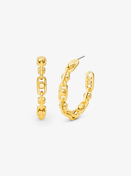 MK Astor Medium Precious Metal-Plated Brass Link Hoop Earrings - Gold - Michael Kors