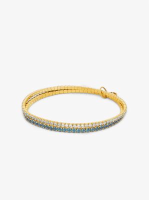 Shop Michael Kors Precious Metal-plated Brass Double Wrap Tennis Bracelet In Blue
