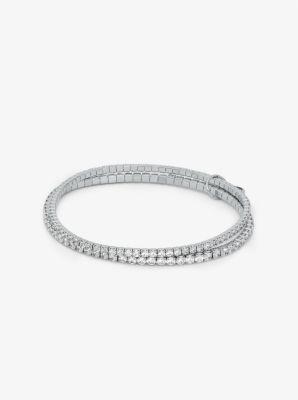 Michael Kors Precious Metal-plated Brass Double Wrap Tennis Bracelet In Silver