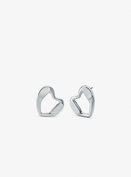 Shop Michael Kors Precious Metal-plated Brass Heart Stud Earrings In Silver