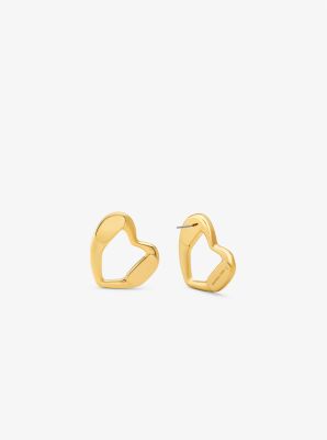 Precious Metal-Plated Brass Heart Stud Earrings image number 1