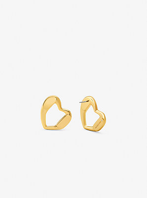 Precious Metal-Plated Brass Heart Stud Earrings