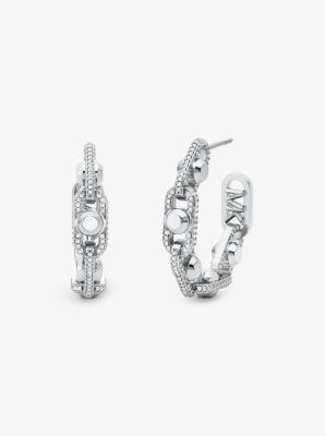 Astor Link Medium Precious Metal-Plated Brass Pavé Hoop Earrings image number 0