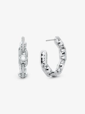 Astor Link Medium Precious Metal-Plated Brass Pavé Hoop Earrings