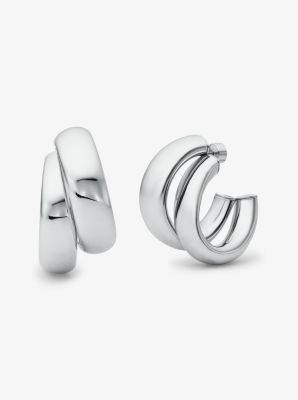 Michael Kors Large Precious Metal-plated Brass Double Hoop Earrings In Silver