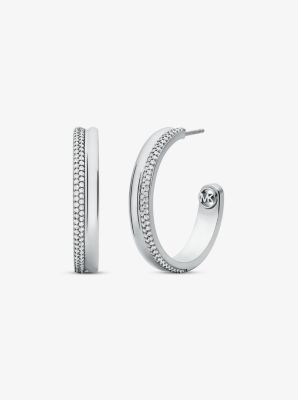 Precious Metal Plated Brass Pave Hoop Earrings