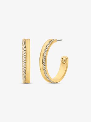 Precious Metal-Plated Brass Pavé Hoop Earrings image number 0