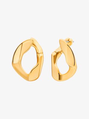 Precious Metal-Plated Brass Curb Link Hoop Earrings image number 0