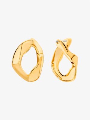 Precious Metal-Plated Brass Curb Link Hoop Earrings image number 1