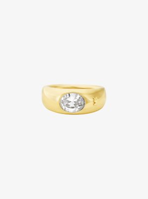 Michael Kors Precious Metal-plated Cubic Zirconia Signet Ring In Gold