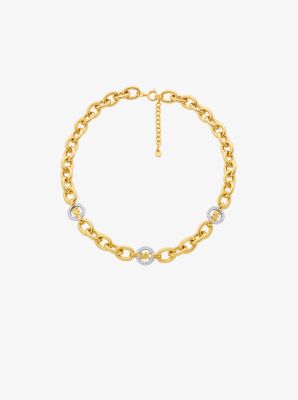 Pavé MK Pop Charm Chain-Link Necklace