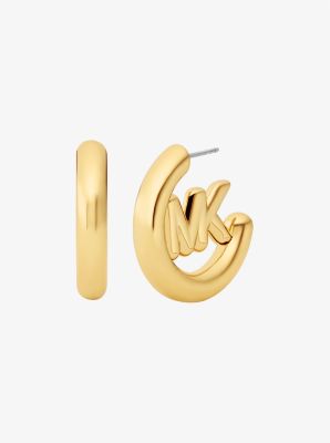 Michael Kors Large Logo Charm Hoop Earrings In Gold