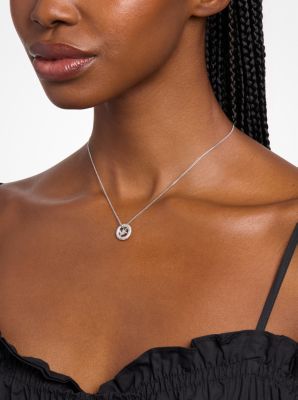 Pav&eacute; and Logo Charm Two-Tone Necklace in SILVER | Michael Kors