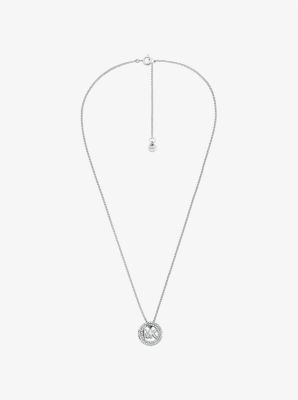 Michael Kors Pavé And Logo Charm Two-tone Necklace In Silver