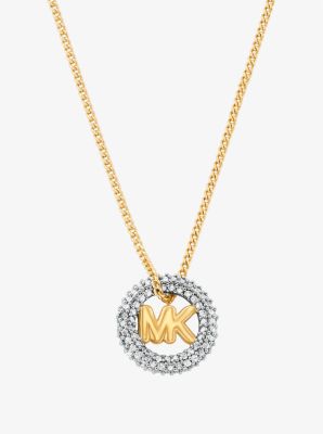 Collana bicolore con pavé e ciondolo con logo