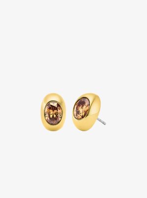 Michael Kors Gold-tone Oval Stone Stud Earrings In Gold