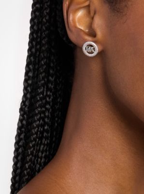 Small Pav&eacute; Logo Charm Two-Tone Stud Earrings in SILVER | Michael Kors