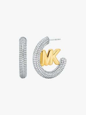 Michael Kors Gold-tone Logo Hoop Earrings In Silver