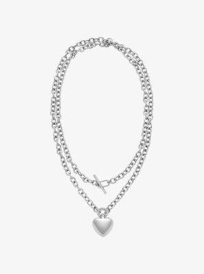 Pav&eacute; Puffy Heart Pendant Necklace
