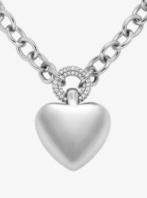Pav&eacute; Puffy Heart Pendant Necklace