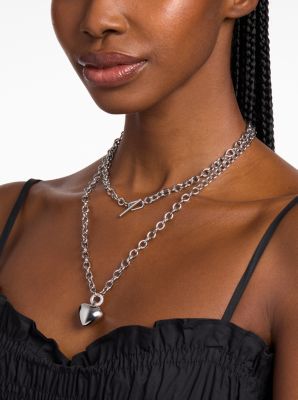 Pav&eacute; Puffy Heart Pendant Necklace