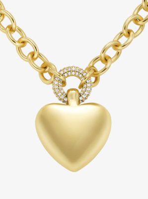 Pav&eacute; Puffy Heart Pendant Necklace