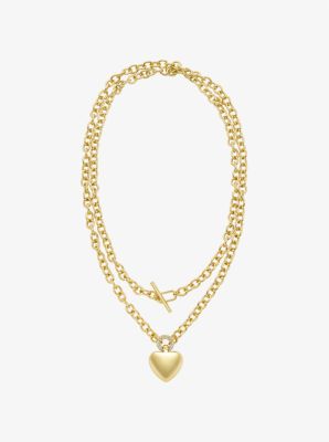 MK Halskette Mit Herzanhänger Und Pavé - Goldton