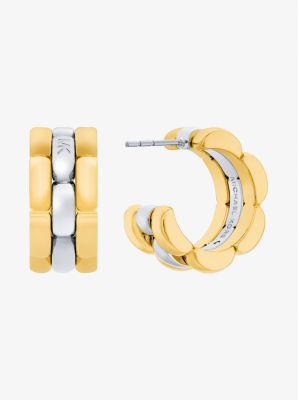 Two-Tone 3-Link Huggie Earrings