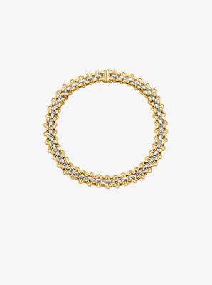 MK Zweifarbige, Dreireihige Halskette - Silberton